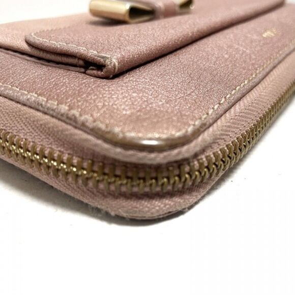 Chloe (Authentic) Pink Champagne Leather & Gold Bow Accent Zippy Long Wallet - Picture 4 of 11